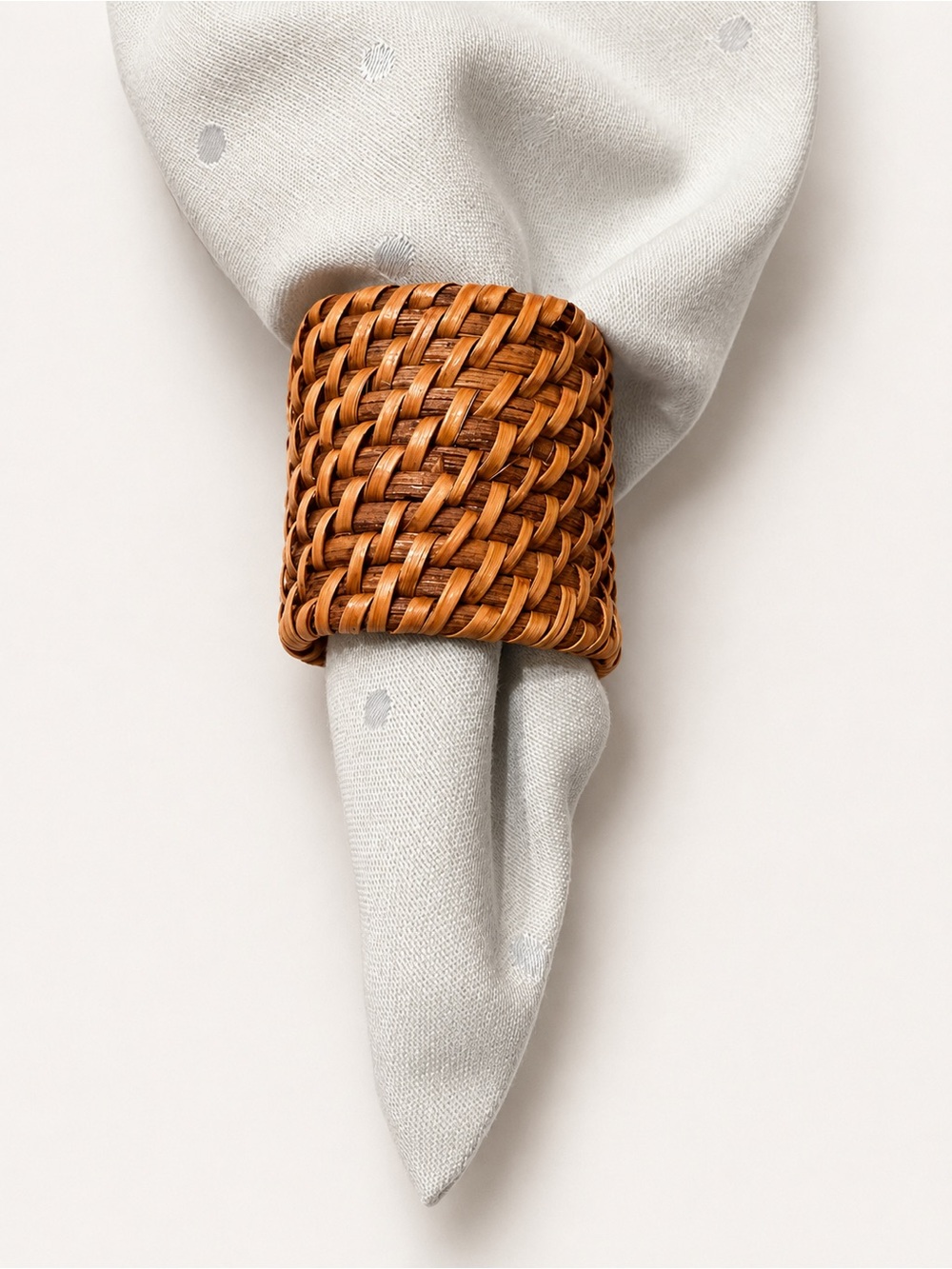 Set of 4 Woven Rattan Napkin Rings Natural Brown Boho Table Decor